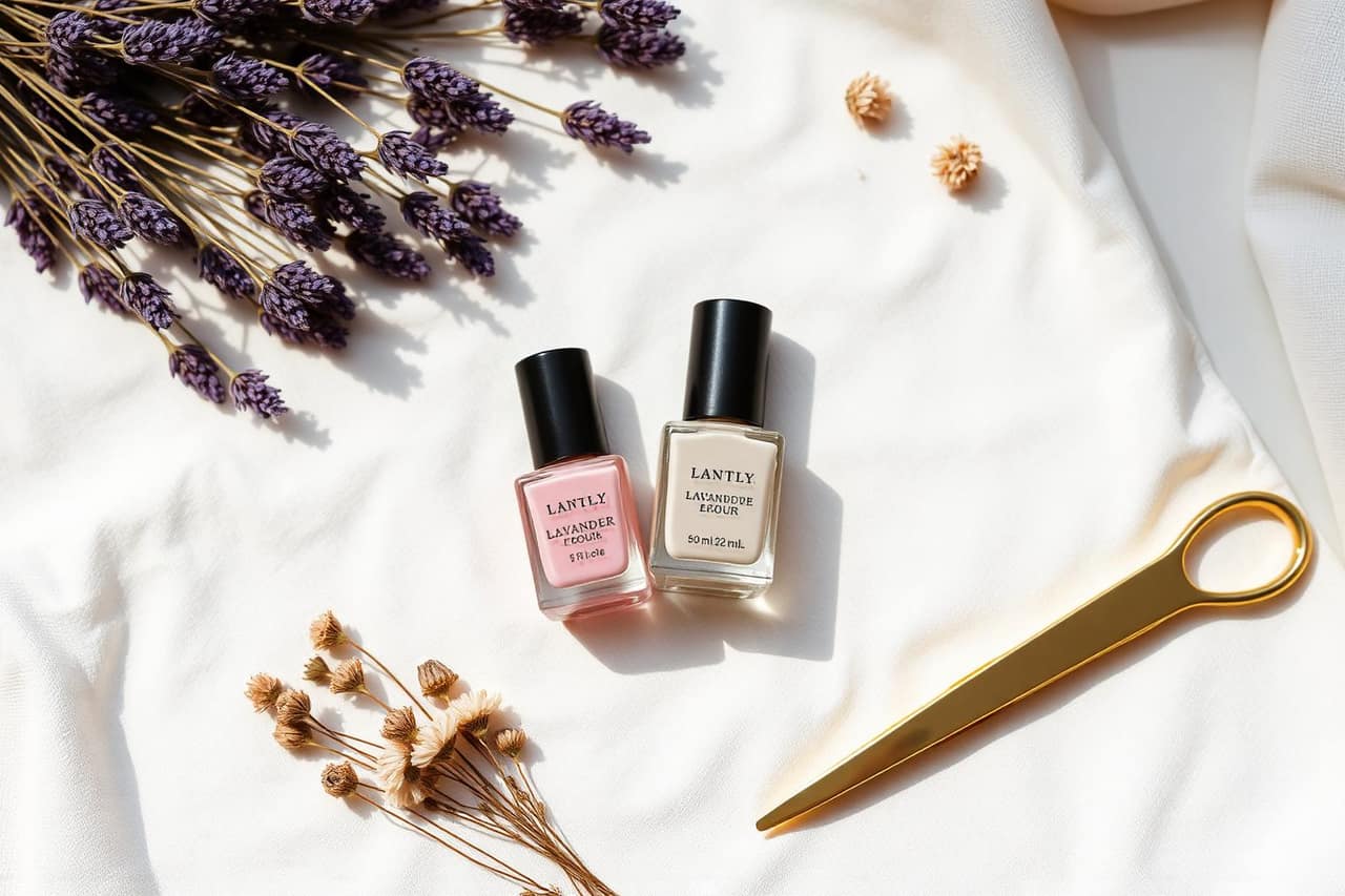 Nail polish, tools, and a flatlay from the studio